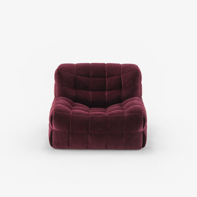 Fotel Kashima — Ligne Roset, tapicerka welur w kolorze bordowym, widok z przodu