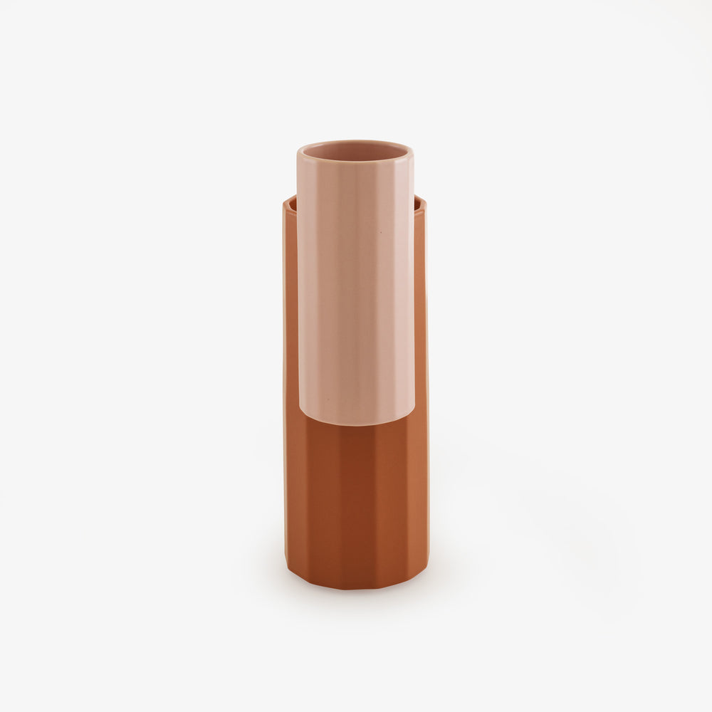 Wazon Dalia 2 w 1 — Ligne Roset, dwa moduły w kolorach cannelle i rose, widok z przodu