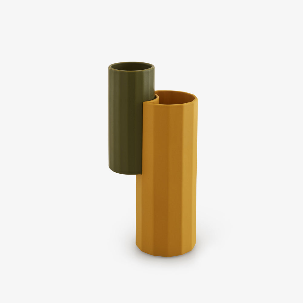 Wazon Dalia 2 w 1 — Ligne Roset, dwa moduły w kolorach épice i kaki, widok z przodu