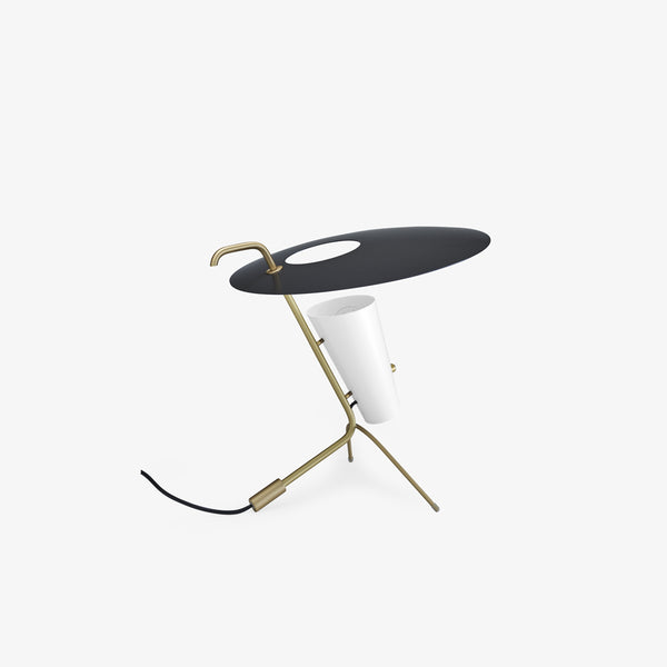 Lampa stołowa G24 — Ligne Roset, blat czarny, nogi metalowe, widok z przodu