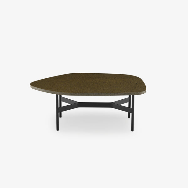 Stolik Etna Large — Ligne Roset, blat owalny w tkaninie oliwkowej, nogi metalowe czarne
