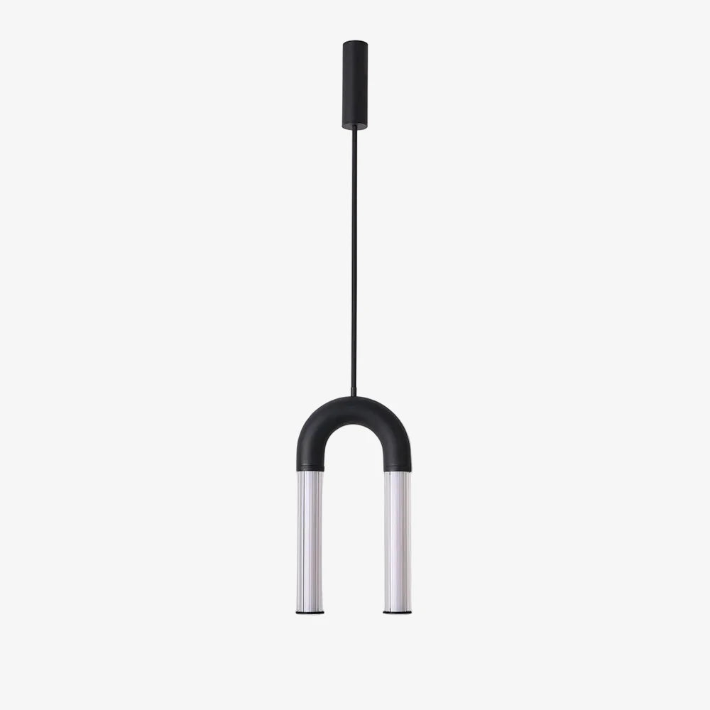 Lampa wisząca Iman — Aromas Del Campo, łuk z rurkami metalowymi, czarna kopuła, widok z przodu