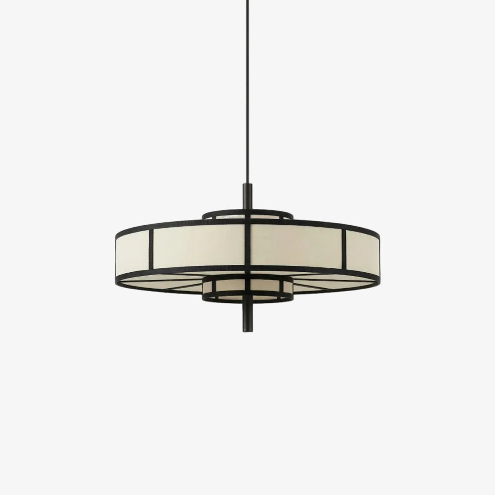 Lampa wisząca Aura 60 — Tamo, abażur tekstylny, rama metalowa czarna, widok z przodu