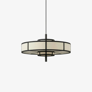 Lampa wisząca Aura 60 — Tamo, abażur tekstylny, rama metalowa czarna, widok z przodu