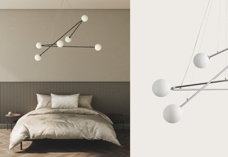 Lampa wisząca Endo — Aromas Del Campo, sześć kul na ramionach, widok z przodu