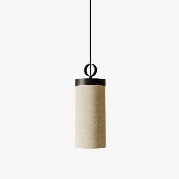Lampa wisząca Nooi — Aromas Del Campo, abażur lniana tkanina, metalowy uchwyt, widok z przodu