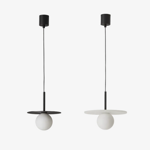 Lampa wisząca Miro — Aromas Del Campo, dwie wersje kolorystyczne z kulą i talerzykiem, widok frontowy