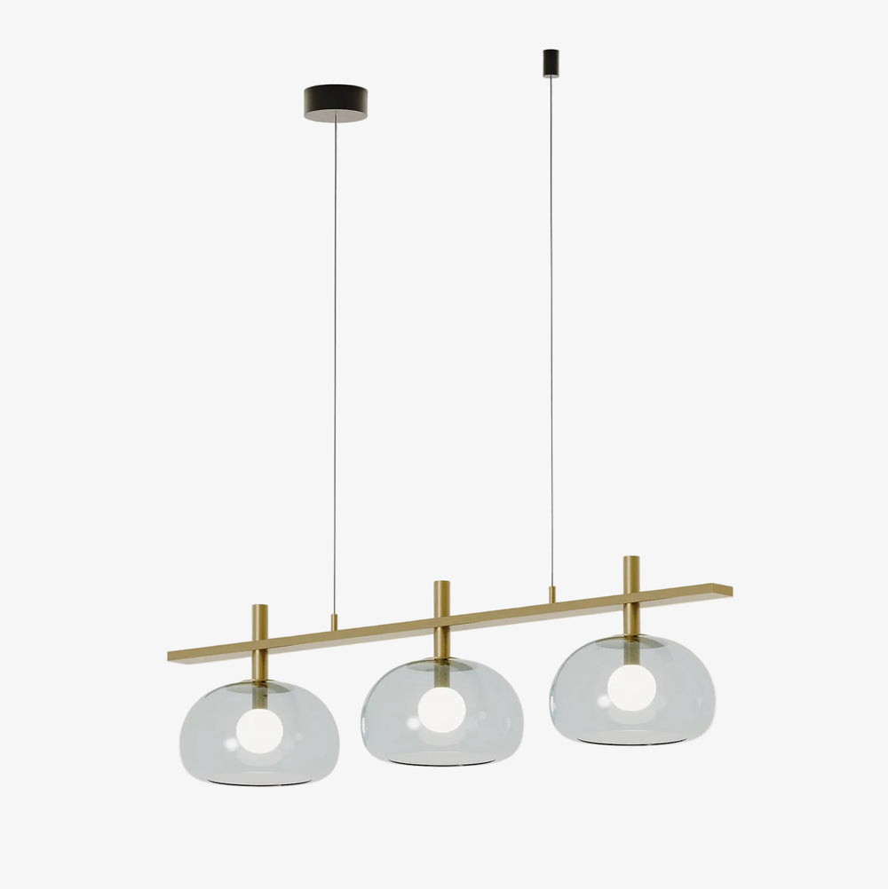 Lampa wisząca Cloud 3 — Aromas Del Campo, trzy klosze szklane, rama mosiężna, widok z przodu