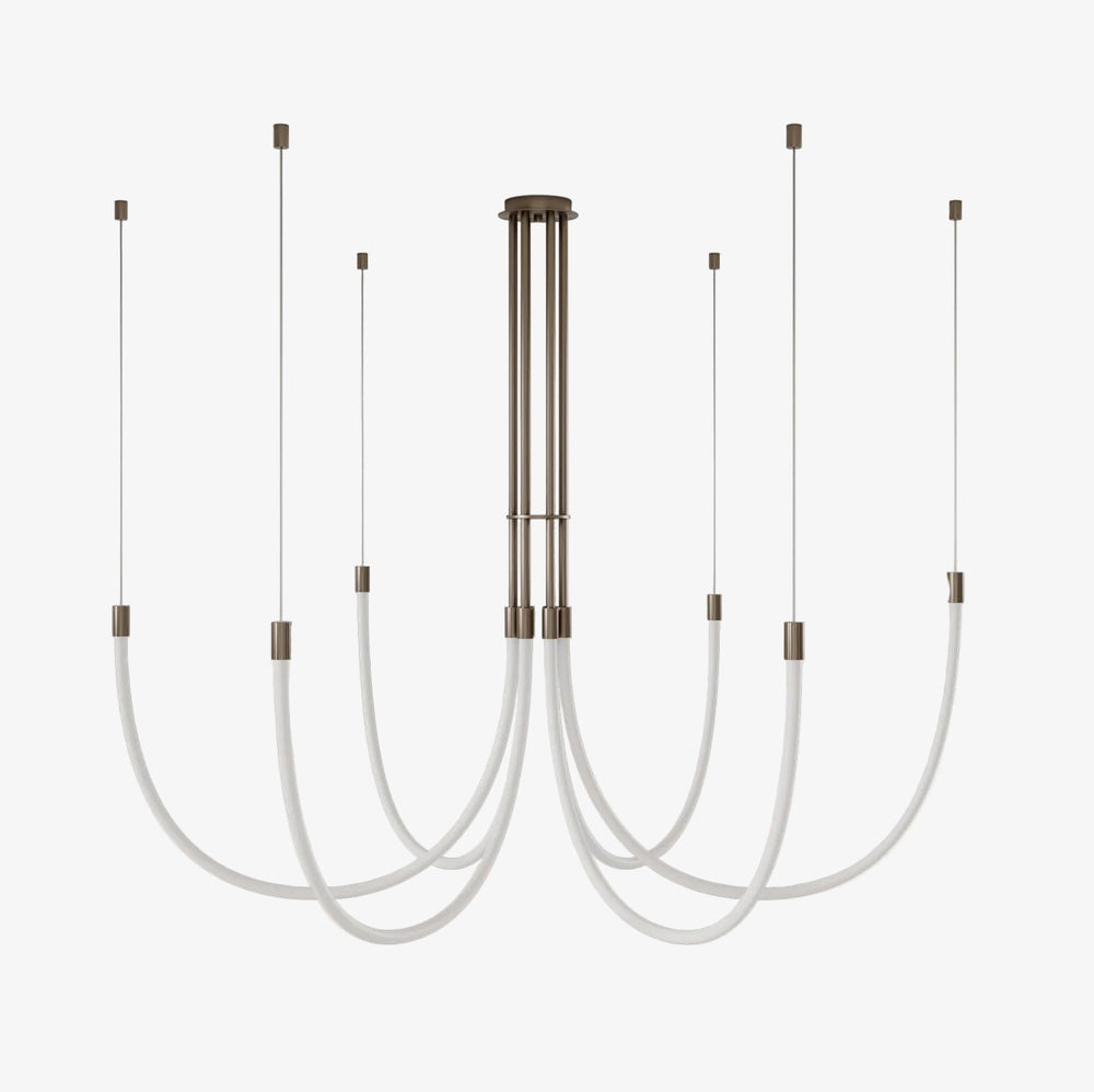 Lampa wisząca Cram 6 — Aromas Del Campo, konstrukcja z metalowymi ramionami i przewodami, widok z przodu
