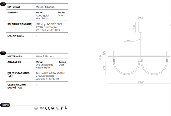 Cram 2 — schemat techniczny, wymiary i specyfikacja LED, tuby opalowe, metal matowy