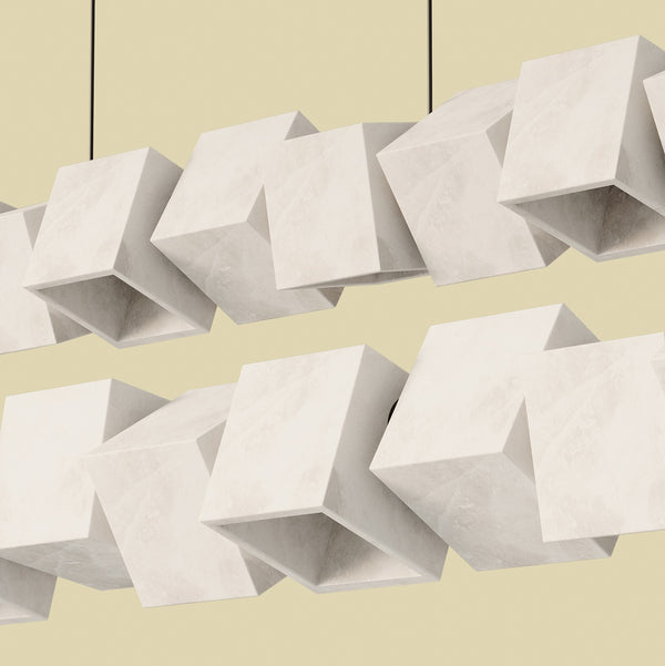 Cubic — zbliżenie modułów, geometryczne kształty w białym aluminium