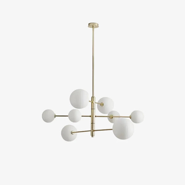Lampa wisząca Atom — Aromas Del Campo, struktura molekularna z białymi klosami, widok z przodu
