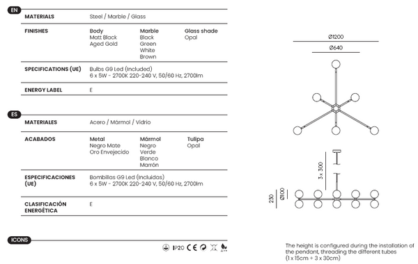 Dalt 6 — schemat techniczny, wymiary i konfiguracja instalacji, diagram rozmieszczenia źródeł światła