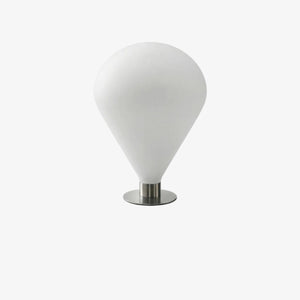 Lampa stołowa Ely — Tamo, opalowy klosz w kształcie łzy, podstawa metalowa, widok z przodu