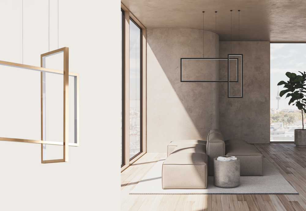 Lampa wisząca Frame — Aromas Del Campo, geometryczne kształty drewna, widok z przodu