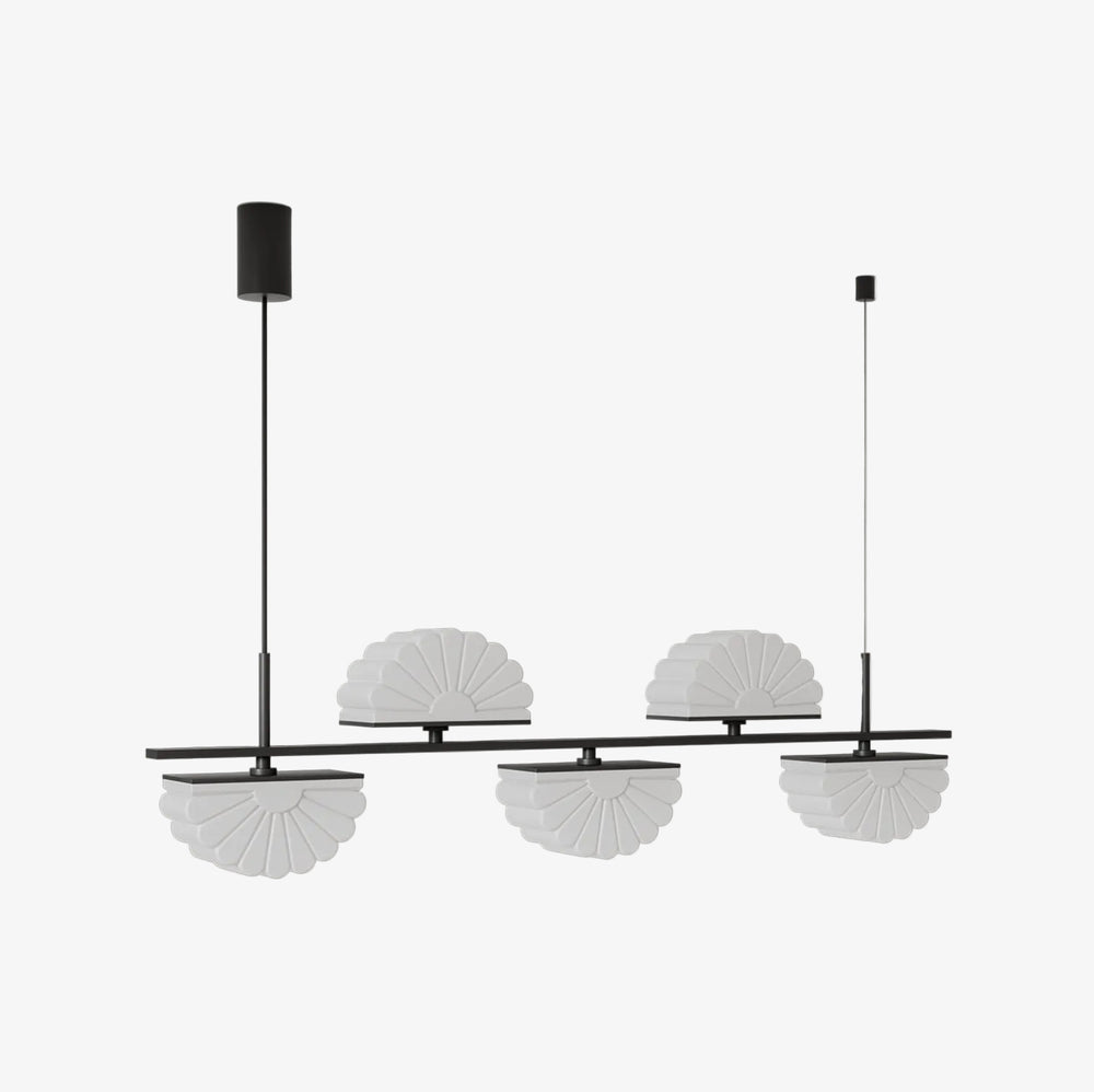 Lampa wisząca Gina 5 — Aromas Del Campo, pięć kloszy w kształcie muszli, metal czarny, widok z przodu