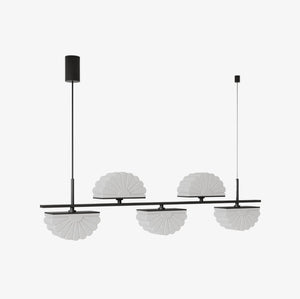Lampa wisząca Gina 5 — Aromas Del Campo, pięć kloszy w kształcie muszli, metal czarny, widok z przodu