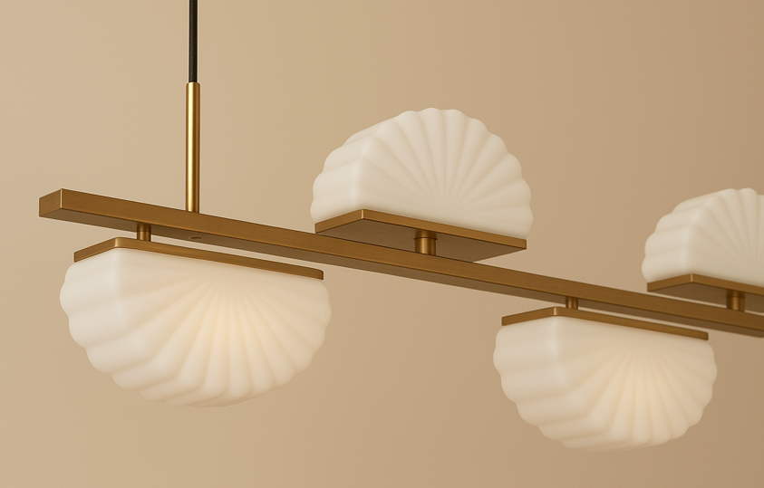 Lampa wisząca Gina 5 — Aromas Del Campo, pięć kloszy w kształcie muszli, metal czarny, widok z przodu