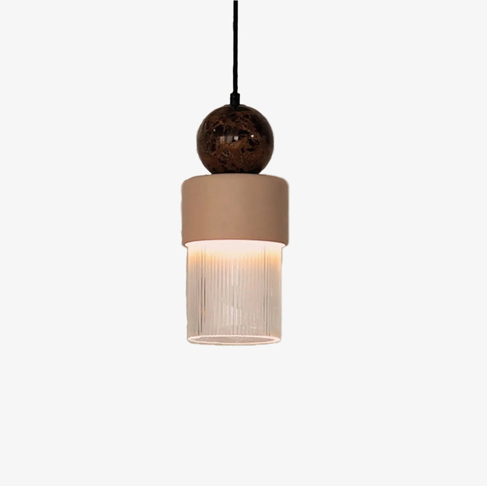 Lampa wisząca Glamm — Aromas Del Campo, kula marmurowa brązowa, cylinder mleczny, widok frontalny