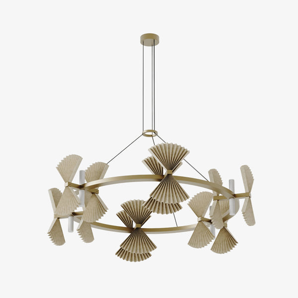 Lampa wisząca Hita 6 — Aromas Del Campo, dwa pierścienie z plecionymi abażurami, widok z przodu