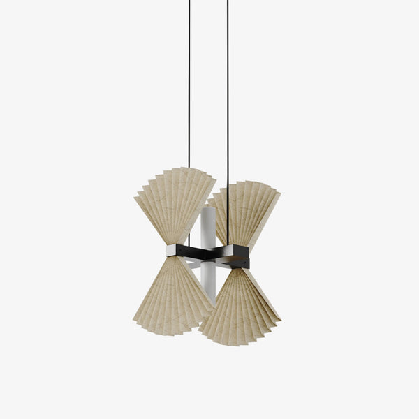 Lampa wisząca Hita — Aromas Del Campo, cztery abażury w tkaninie, metalowa opaska, widok frontalny