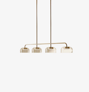 Lampa wisząca Ipon 4 — Aromas Del Campo, cztery klosze szklane, struktura mosiądzu, widok z przodu