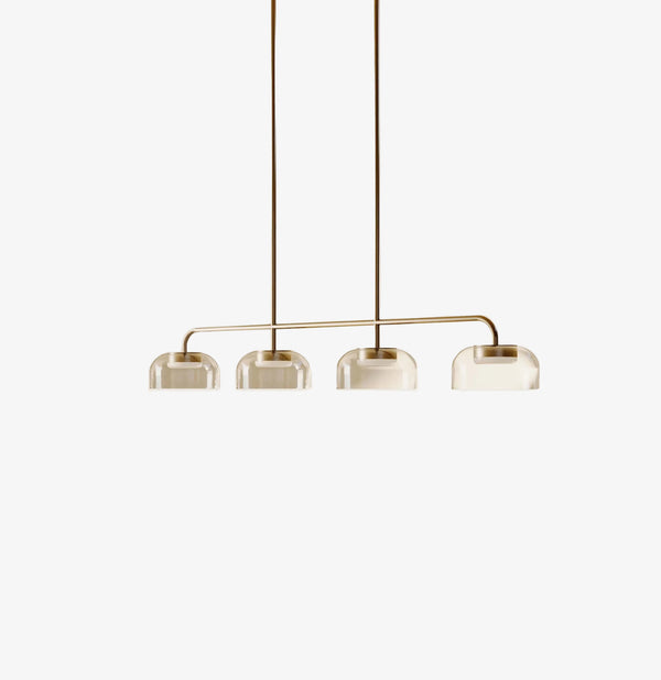 Lampa wisząca Ipon 4 — Aromas Del Campo, cztery klosze szklane, struktura mosiądzu, widok z przodu