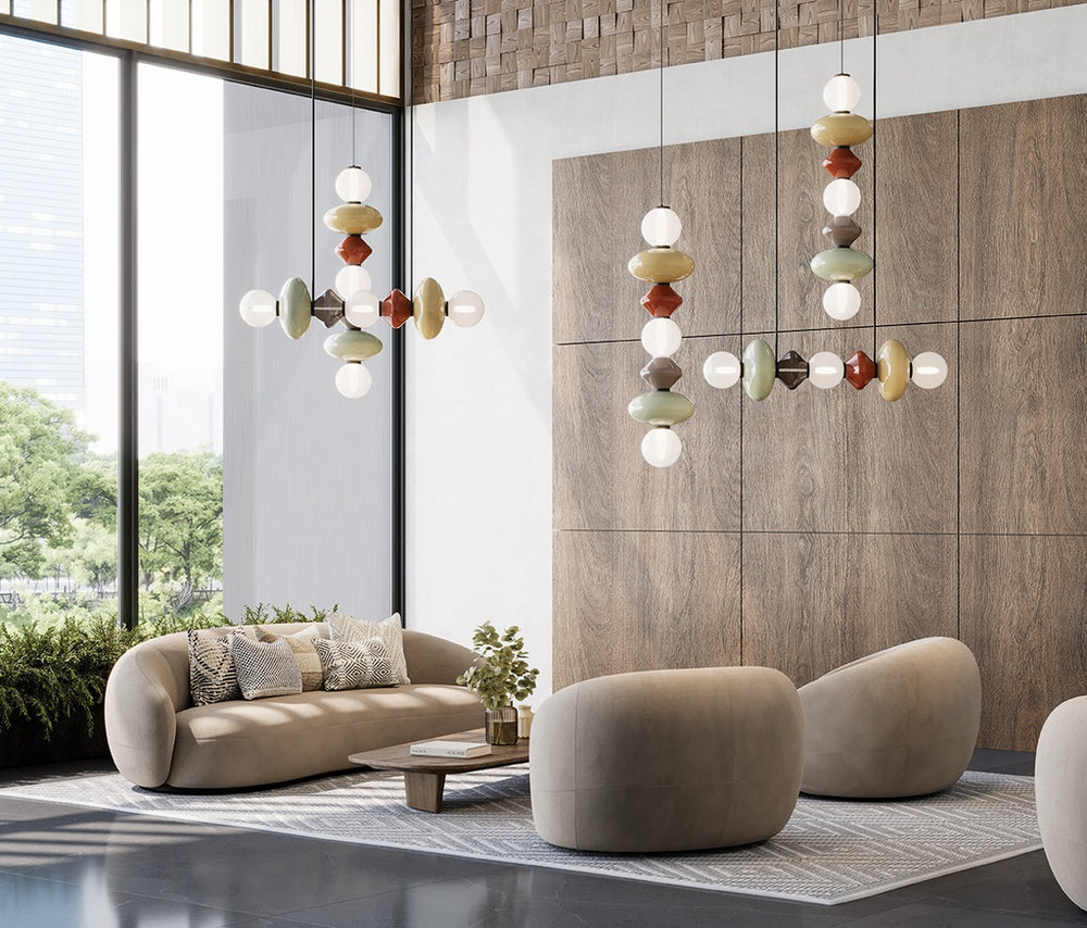 Lampa wisząca Mapi H — Aromas Del Campo, kule i dyski w pastelowych kolorach, widok z przodu