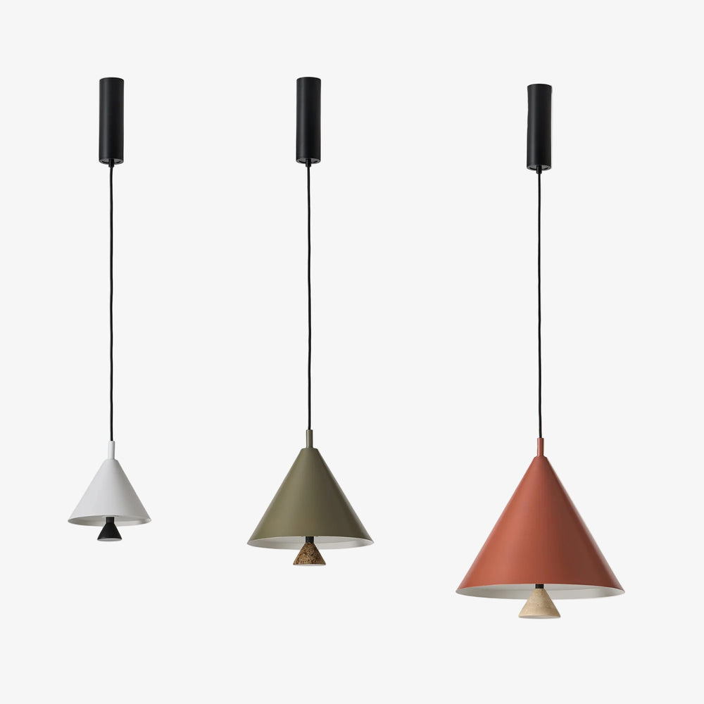 Lampa wisząca Marg — Aromas Del Campo, trzy warianty kolorystyczne, szare, oliwkowe i terakotowe, widok z przodu