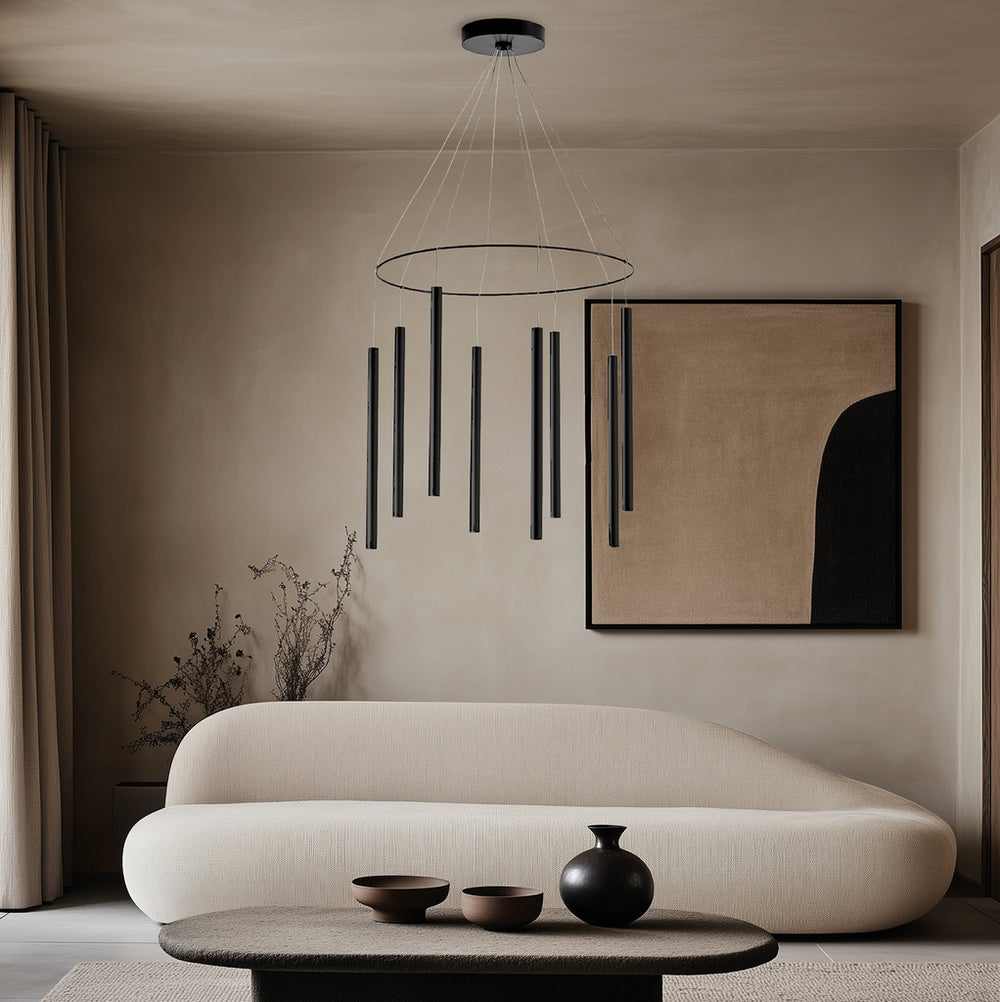 Lampa wisząca Mika Multi — Aromas Del Campo, tuby metalowe w kolorze złotym, widok z przodu