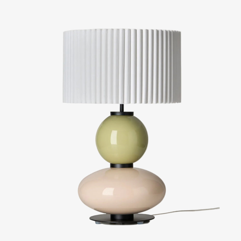 Lampa stołowa Mapi — Aromas Del Campo, podstawa z dwoma ceramicznymi elementami, abażur plisowany, widok frontowy