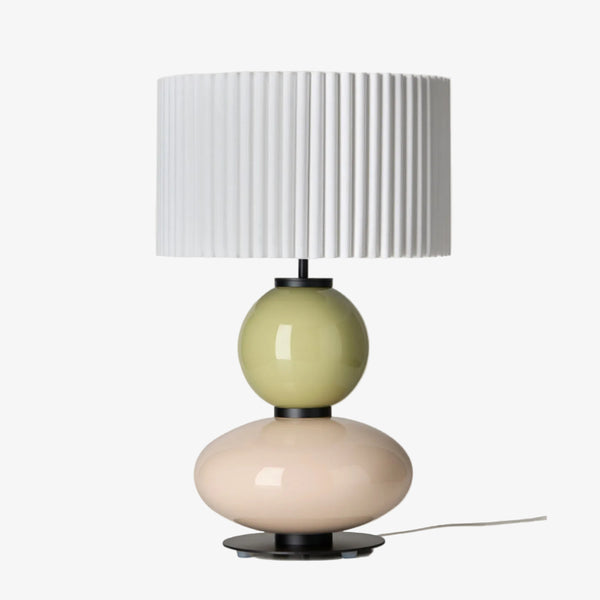 Lampa stołowa Mapi — Aromas Del Campo, podstawa z dwoma ceramicznymi elementami, abażur plisowany, widok frontowy