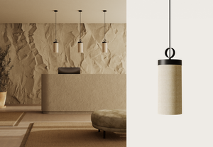 Nooi — lampa w aranżacji wnętrza, konfiguracja wielopunktowa nad blatem recepcji