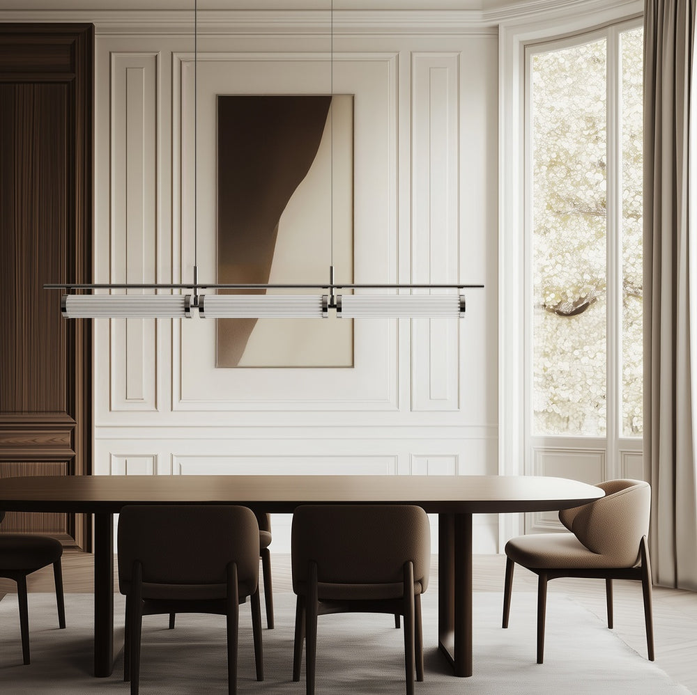 Lampa wisząca Numu 3 — Aromas Del Campo, trzy tuby ze szczotkowanego aluminium, widok z przodu