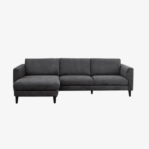 Sofa Alta — Vilmers, konfiguracja narożna z szezlongiem, tapicerka tkanina antracyt, widok z przodu