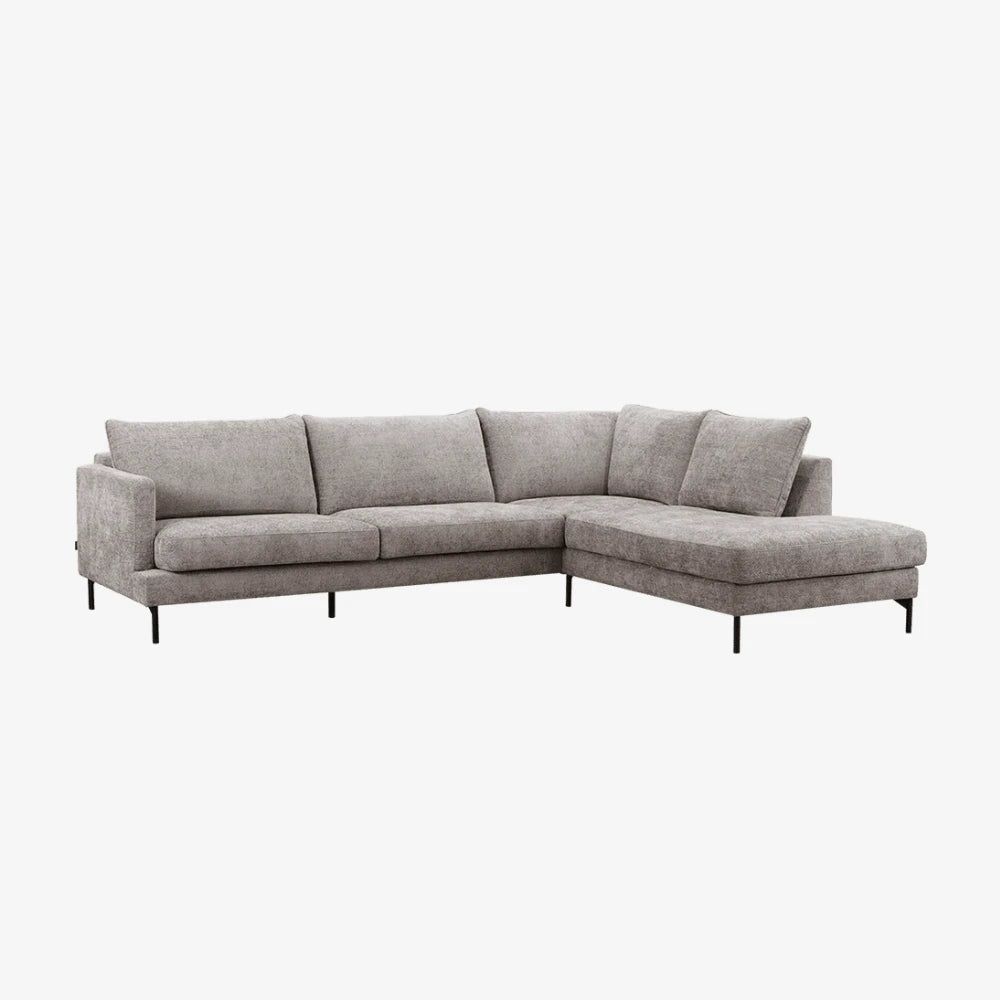 Sofa Altera — Vilmers, konfiguracja narożna z szezlongiem, tapicerka szara tkanina, widok z przodu
