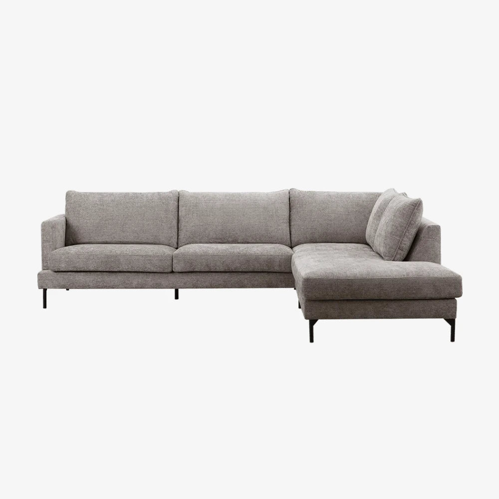 Sofa Altera — Vilmers, konfiguracja narożna z szezlongiem, tapicerka szara tkanina, widok z przodu