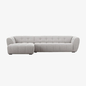 Sofa Aspen — Vilmers, konfiguracja narożna z szezlongiem, tapicerka jasna tkanina, widok z przodu