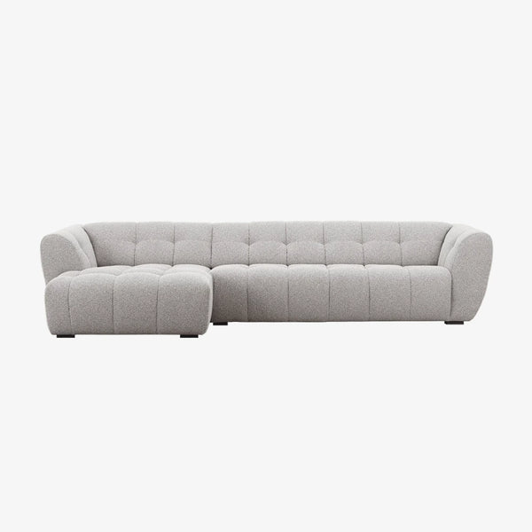 Sofa Aspen — Vilmers, konfiguracja narożna z szezlongiem, tapicerka jasna tkanina, widok z przodu