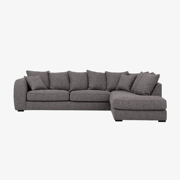 Sofa Boston — Vilmers, konfiguracja narożna z szezlongiem, tapicerka szara tkanina, widok z przodu