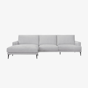 Sofa Daisy — Vilmers, konfiguracja narożna z szezlongiem, tapicerka jasna tkanina, widok z przodu