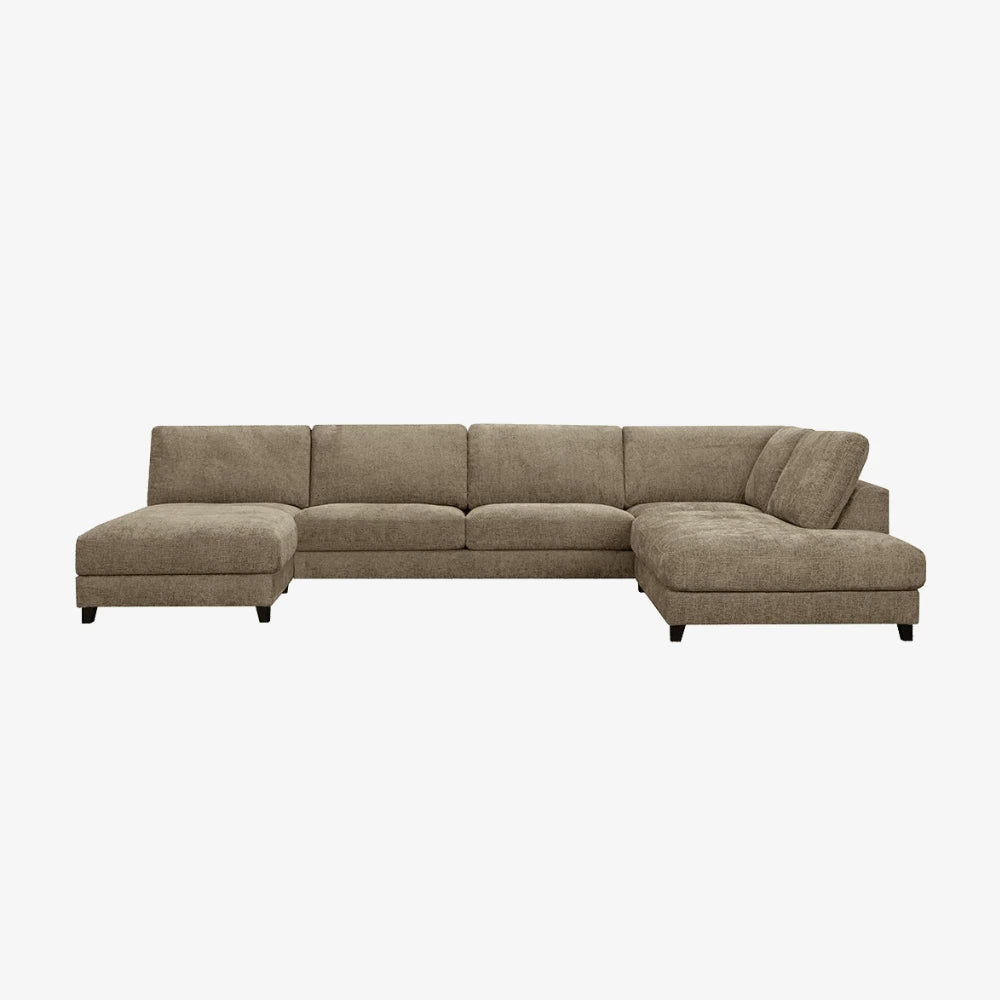Sofa Larvik — Vilmers, konfiguracja narożna z szezlongami, tapicerka tkanina beżowa, widok z przodu