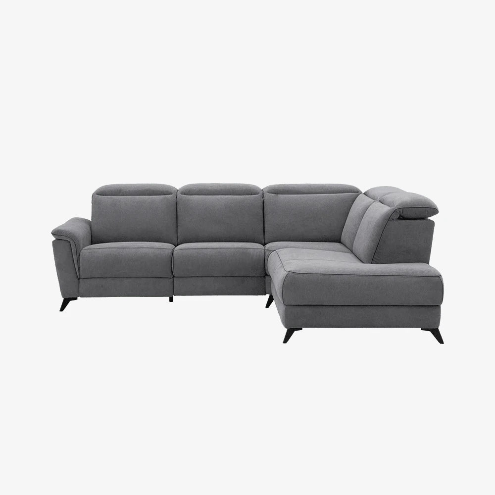 Sofa Live — Vilmers, konfiguracja narożna z szezlongiem, tapicerka szara tkanina, widok z przodu