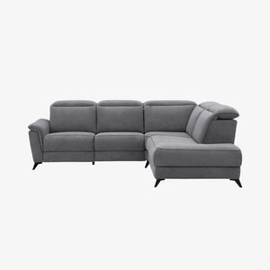 Sofa Live — Vilmers, konfiguracja narożna z szezlongiem, tapicerka szara tkanina, widok z przodu