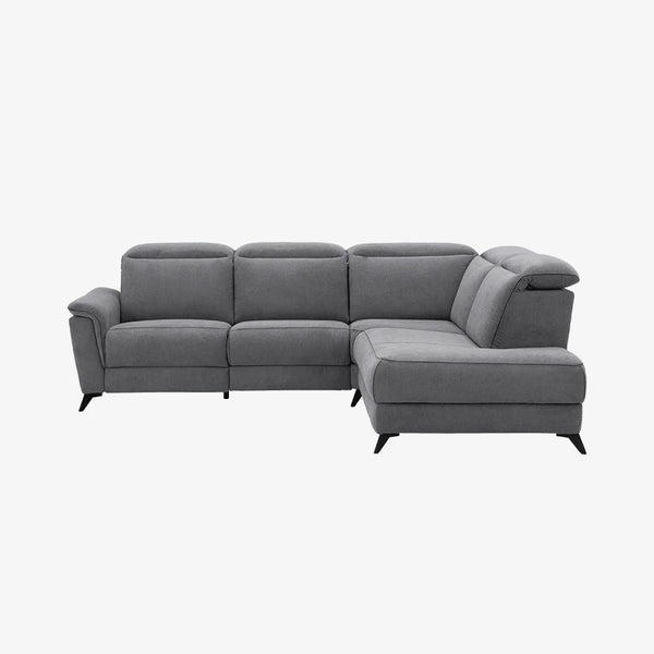 Sofa Live — Vilmers, konfiguracja narożna z szezlongiem, tapicerka szara tkanina, widok z przodu