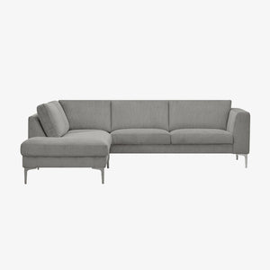 Sofa Livingston — Vilmers, konfiguracja narożna z szezlongiem, tapicerka szara tkanina, widok z przodu