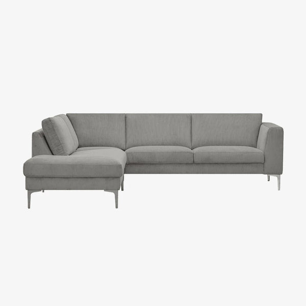 Sofa Livingston — Vilmers, konfiguracja narożna z szezlongiem, tapicerka szara tkanina, widok z przodu