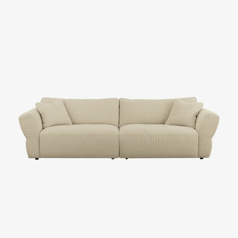 Sofa Morga — Vilmers, tapicerka w jasnej tkaninie, widok z przodu