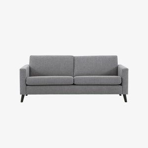Sofa Noa — Vilmers, tapicerka w tkaninie szarej, widok z przodu, nogi w kolorze czarnym