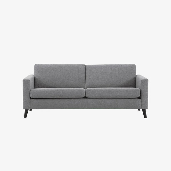 Sofa Noa — Vilmers, tapicerka w tkaninie szarej, widok z przodu, nogi w kolorze czarnym
